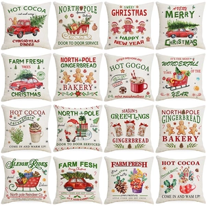 Merry Christmas Decorative Pillow Covers Polyester Linen Feel Santa Truck Pattern Throw Cushion Case For Sofa Home Decor