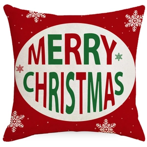 Red Christmas pillow cover featuring white snowflakes and Merry Christmas typography