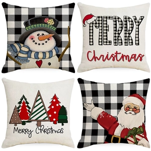 Christmas Throw Pillow Case Polyester Cushion Cover Santa Claus Snowman Printed Buffalo Plaid Festive Home Sofa Decor