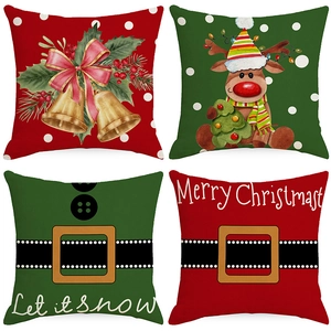 Christmas Decorative Pillowcase Red Green Polyester Digital Printed Square Cushion Cover For Home Decor Living Room Holiday
