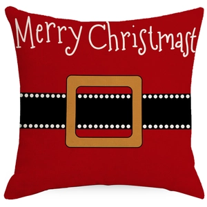 Red Christmas pillow cover with Santa belt design and Merry Christmas lettering