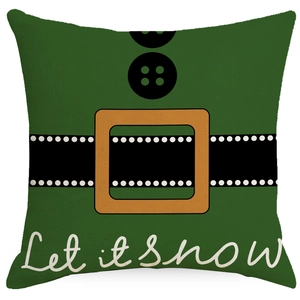 Christmas elf costume themed square linen pillowcase with black belt and Let it snow text