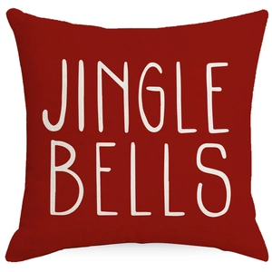 Red linen Christmas pillowcase with white Jingle Bells print for festive home decor