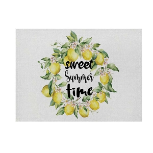 Rectangular cotton linen placemat with lemon wreath and Sweet Summer Time print