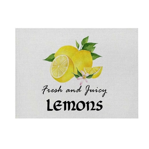 Cotton linen placemat with watercolor lemon print and Fresh and Juicy text