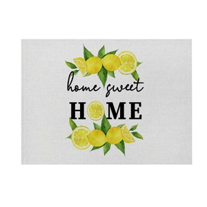 Cotton linen placemat with lemon illustration and Home Sweet Home print for summer tables