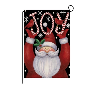 Detailed texture of double-sided linen Christmas garden flag with Santa Claus JOY motif