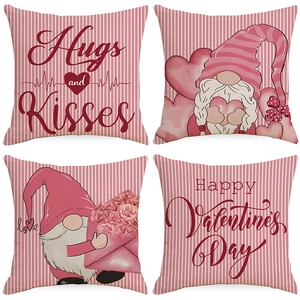 Valentinstag Rosa Gnom Herz Gestreift Polyester Kissenbezug Dekorativer Quadratischer Kissenhülle Für Zuhause Dekoration