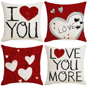 Valentine's Day Polyester Heart Printed Throw Pillowcase Red White Romantic Love Cushion Cover For Home Sofa Decor Gift