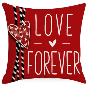Red square Valentine cushion cover with Love Forever print and heart detail