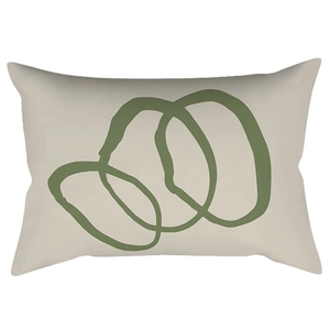 Green abstract organic circular lines on a rectangular beige lumbar pillow cover