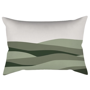 Green abstract mountain landscape pattern on a rectangular lumbar pillow cover