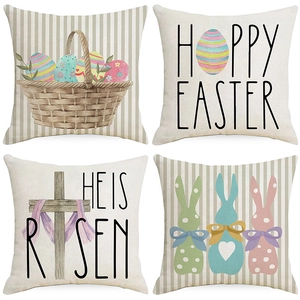 Easter Polyester Pillowcase Bunny Egg Print Decorative Throw Cushion Cover For Living Room Home Sofa Holiday Decor Square Pillow Shell