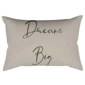 Minimalist rectangular cushion with Dream Big lettering on beige textured fabric