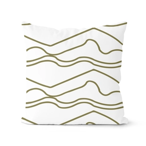 Nordic minimalist square pillow cover with green geometric wave patterns on white fabric