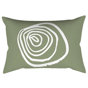 Rectangular lumbar pillow cover in sage green with abstract white spiral pattern