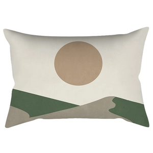 Rectangular pillow featuring abstract green hills and sun geometric art print