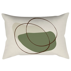 Modern rectangular lumbar pillow featuring olive green abstract geometric leaf patterns