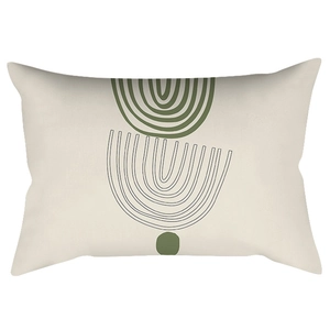Minimalist green geometric rectangular lumbar pillow cover with Nordic leaf patterns