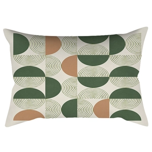 Rectangular green mid-century modern geometric pillow cover with leaf patterns