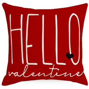 Housse de coussin rouge carrée Saint-Valentin avec texte blanc et texture aspect coton lin