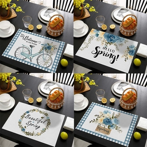 Waterproof Cotton Linen Placemats Spring Floral Blue Hydrangea Sunflower Pattern Rectangular Dining Table Mats Home Decor