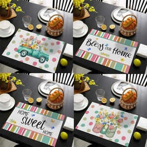Waterproof cotton linen placemats with vintage floral and truck watercolor prints