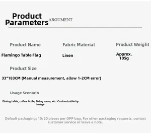 Detailed specifications of flamingo linen table runner with dimensions 33x183cm