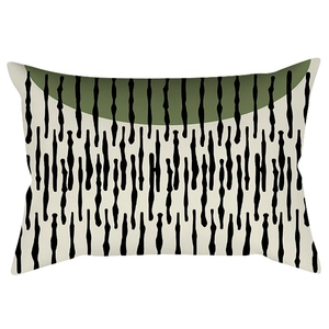 Modern lumbar pillow cover with olive green semicircle and black vertical line pattern
