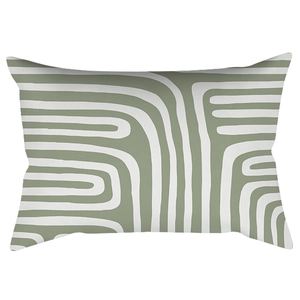 Sage green and white geometric lumbar pillow cover with abstract maze linear pattern