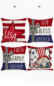 Set of 4 American Independence Day pillow covers with patriotic gnome and flag designs