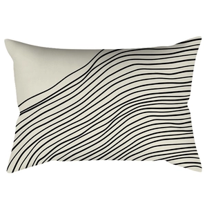 Minimalist green geometric pillowcase with black wavy lines on cream fabric base