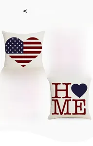 Set of 4 patriotic linen pillow covers with stars and stripes for American Independence Day