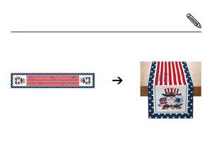 Detail view showing Independence Day gnome print on a durable linen table runner