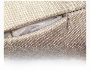 Detail of invisible zipper on linen Fourth of July pillow case for easy removal