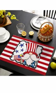 Detail of Independence Day placemat featuring American flag gnome on rectangular table mat