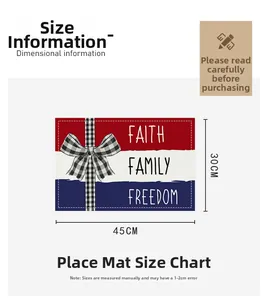 Detailed sizing chart for Independence Day placemat showing 45cm x 30cm dimensions
