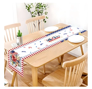 Close-up of Independence Day table runner with festive 4th of July floral prints