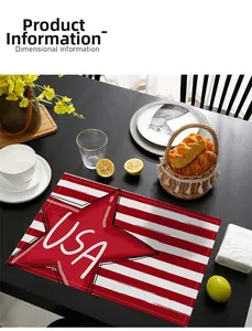 Detail of USA Independence Day place mat with red and white stripes on black wood table