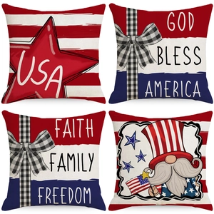 American Independence Day Linen Pillowcase USA Patriotic Star Stripe Cushion Cover For Sofa Home Decor Throw Pillow Case
