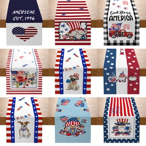 Linen Independence Day Table Runner Star Stripe Gnomes Dog Pattern Printed Decorative Table Cloth For Home Kitchen Dining