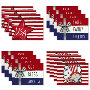 Independence Day Placemat Polyester Heat Resistant Rectangular Table Mat Patriotic American Flag Gnome Printed Dining Table Decor