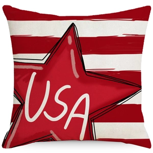 Independence Day American USA star stripes linen pillow cover for home decoration
