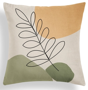 Close-up of Nordic green velvet pillow case with bohemian geometric leaves pattern