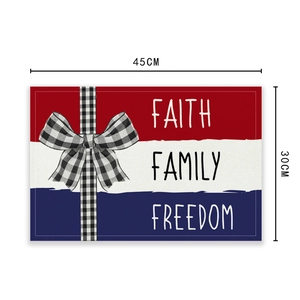 Patriotic Independence Day placemat 45x30cm with red blue stripes and Faith Family Freedom text