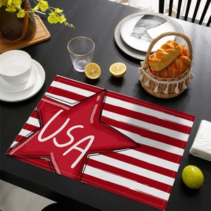 Rectangle Independence Day USA star flag placemat on dark wooden table setting