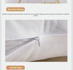 Detail of hidden zipper and active dyeing process on white velvet floral cushion cover