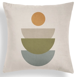 Detail of Nordic geometric throw pillow cover with abstract mid-century modern art pattern