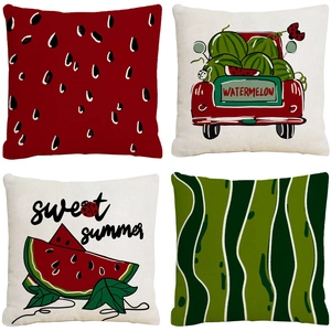 Summer Watermelon Throw Pillow Cover Polyester Linen Square Cushion Case Cartoon Fruit Printed Home Sofa Decoration
