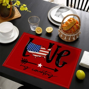 Set de table rouge résistant à la chaleur avec carte drapeau USA et texte LOVE imprimé